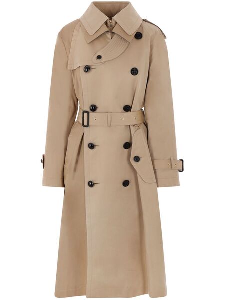  Sacai Double-breasted Twill Trench Coat - Neutrals 