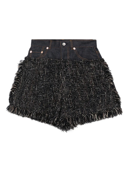  Sacai Fringed Tweed Denim Shorts - Blue 