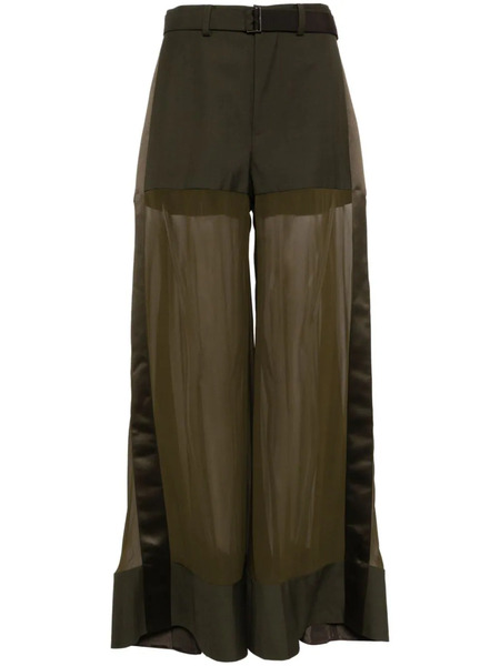  Sacai High-waisted Belted Silk Trousers - Green 