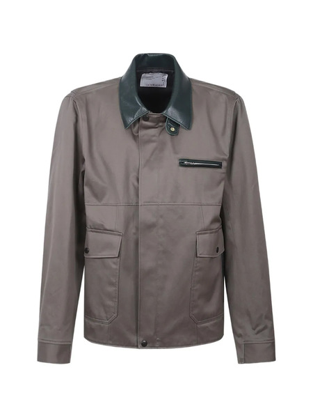  Sacai Leather-collar Shirt Jacket - Grey 