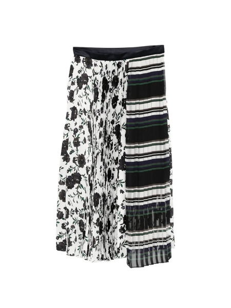  Sacai Mix-print Pleated Midi Skirt - Blue 