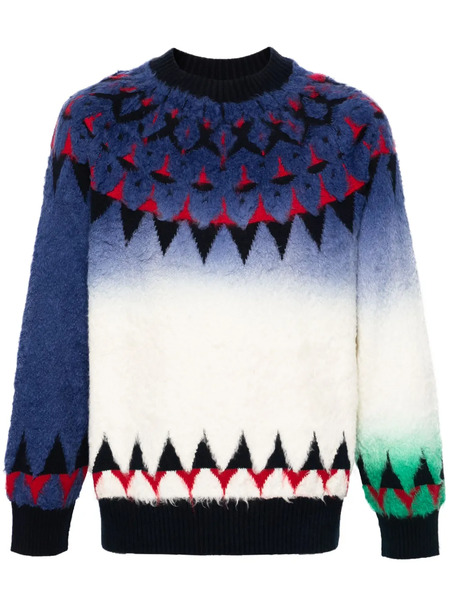  Sacai Patterned-jacquard Knitted Jumper - Blue 