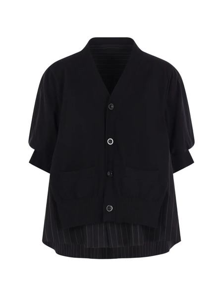  Sacai Pinstripe Button Cardigan - Black 