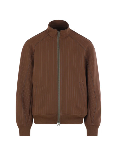  Sacai Pinstripe Zip Bomber Jacket - Brown 