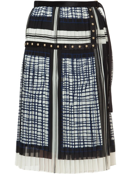  Sacai Printed Pleated Midi Skirt - White 