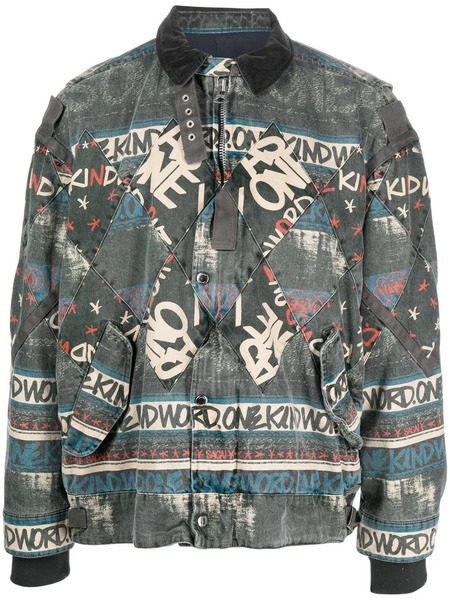  Sacai Slogan-print Bomber Jacket - Grey 