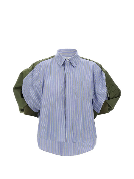  Sacai Striped Bomber Short-sleeve Shirt - Blue 