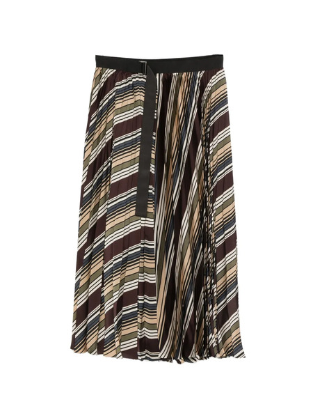  Sacai Striped Pleated Midi Skirt - Brown 
