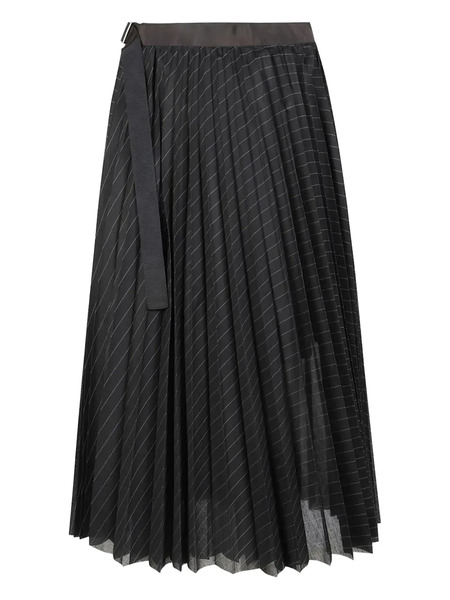 Sacai Striped Pleated Skirt - Black 