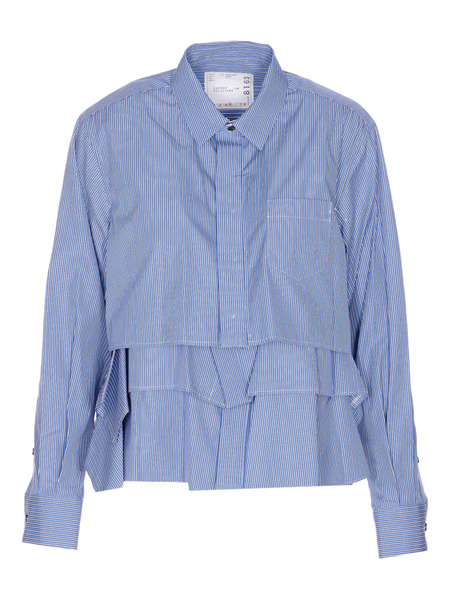  Sacai Striped Ruffled Shirt - Blue 