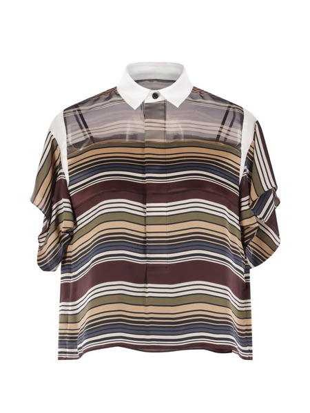 Sacai Striped Ruffled Shirt - Brown 