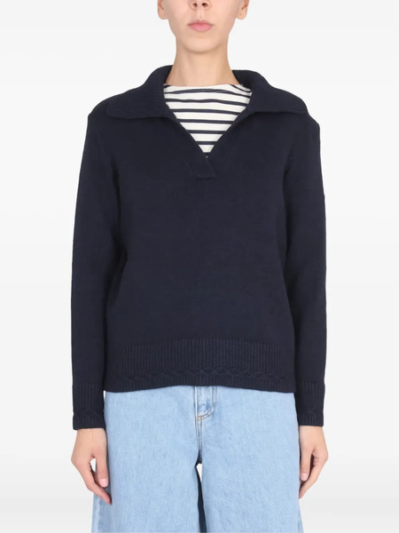  Saint James V-neck Navy-collar Sweater - Blue 