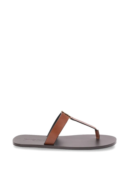  Saint Laurent Babylone Logo Leather Sandals - Brown 