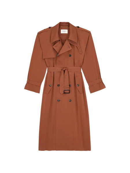  Saint Laurent Belted Double-breasted Coat - Brown 