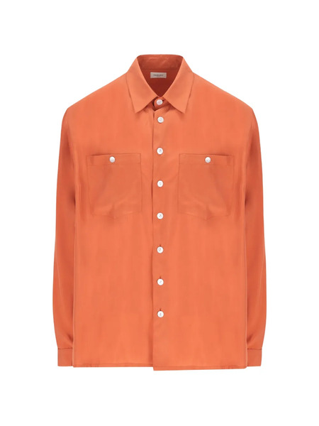  Saint Laurent Button Pocket Silk Shirt - Orange 