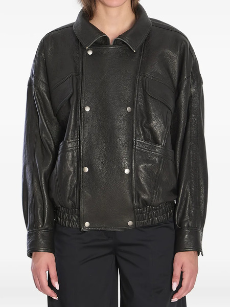  Saint Laurent Buttoned Leather Jacket - Black 