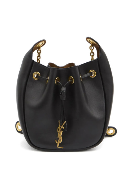 Saint Laurent Cassandre Drawstring Leather Shoulder Bag - Black 