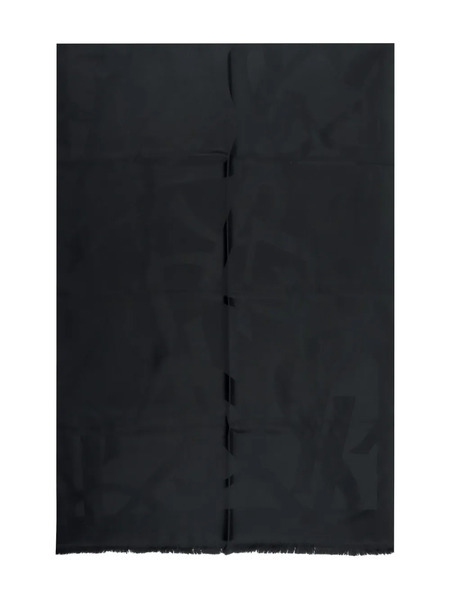  Saint Laurent Cassandre Monogram Fringed Scarf - Black 