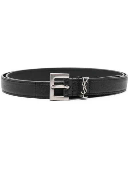  Saint Laurent Cassandre-plaque Leather Belt - Black 