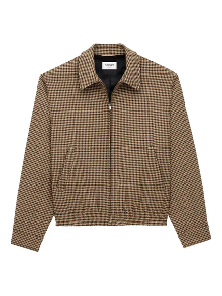  Saint Laurent Checked Zip-up Bomber Jacket - Brown 