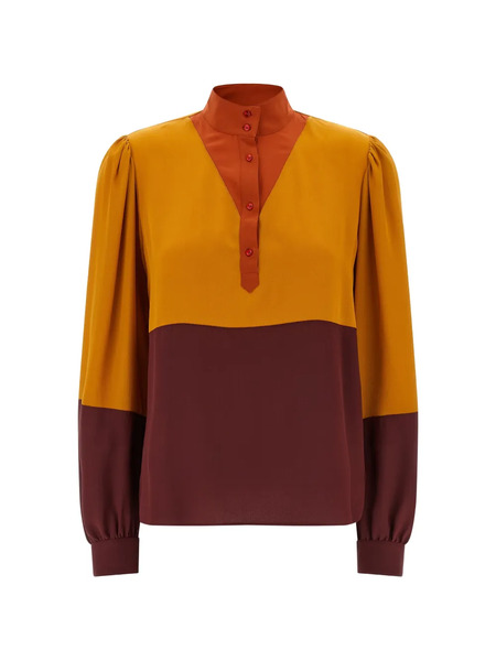  Saint Laurent Colourblock High-neck Blouse - Yellow 