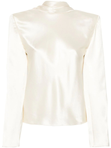  Saint Laurent Cowl-back Silk Blouse - White 