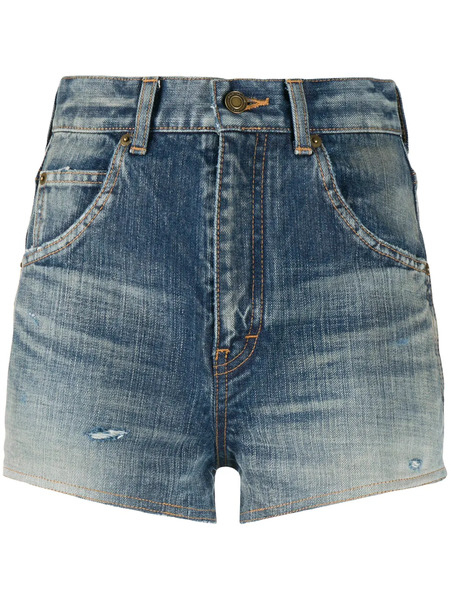 Saint Laurent Destroyed Denim Shorts - Blue 