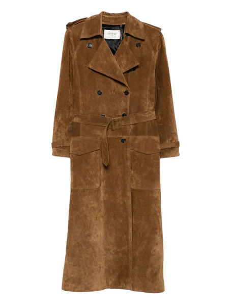 Saint Laurent Double-breasted Suede Long Coat - Brown 