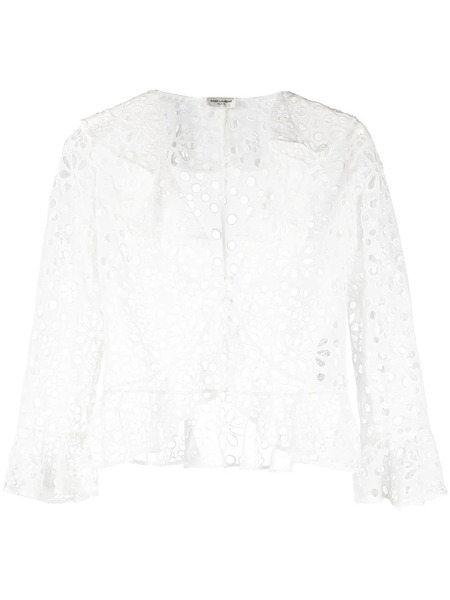  Saint Laurent Embroidered-design Long-sleeve Blouse - White 