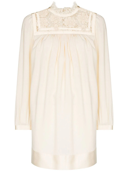  Saint Laurent Guipure-lace Panelling Mini Dress - Neutrals 