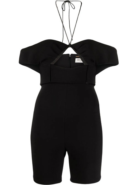  Saint Laurent Halterneck Cold-shoulder Playsuit - Black 