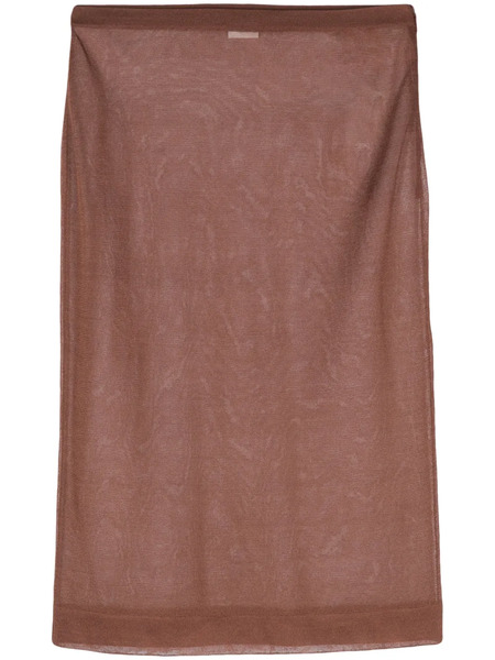  Saint Laurent Knitted Pencil Midi Skirt - Brown 
