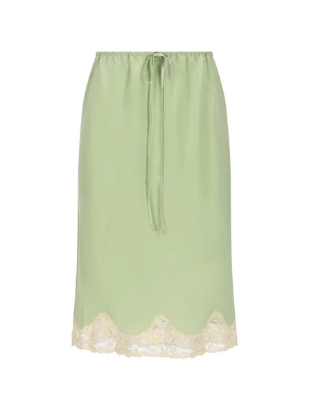  Saint Laurent Lace Trim Midi Skirt - Green 