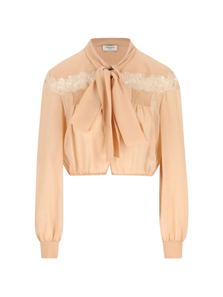  Saint Laurent Lavallière Lace-detail Blouse - Neutrals 