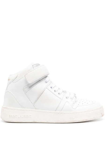  Saint Laurent Lax Distressed Leather Sneakers - White 
