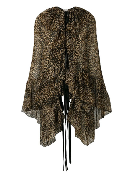  Saint Laurent Leopard-print Asymmetric Blouse - Neutrals 