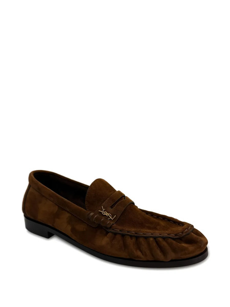  Saint Laurent Logo Loafers - Brown 