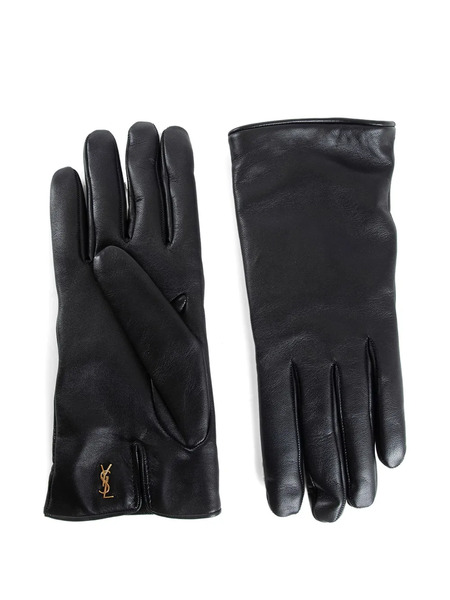  Saint Laurent Logo-plaque Leather Gloves - Black 