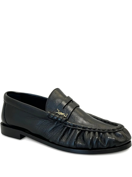  Saint Laurent Logo-plaque Leather Loafers - Black 