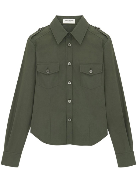  Saint Laurent Military Button-up Cotton Shirt - Green 