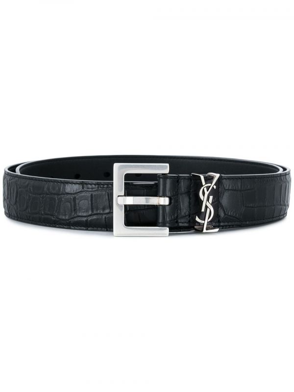  Saint Laurent Monogram Crocodile-embossed Belt - Black 