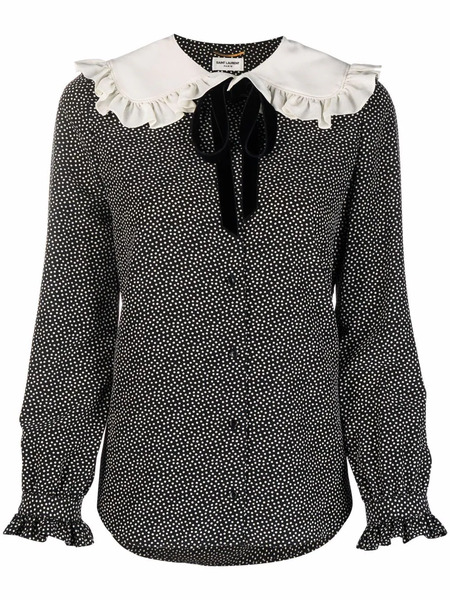  Saint Laurent Peter Pan-collar Polka-dot Blouse - Black 