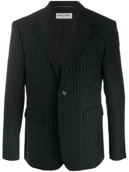  Saint Laurent Pinstriped Buttoned Blazer - Black 