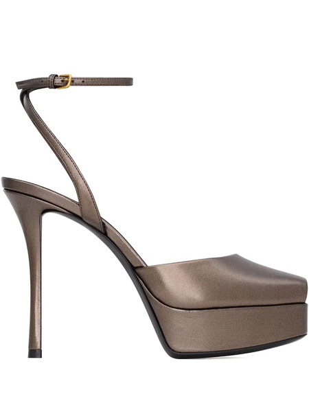  Saint Laurent Platform Ankle Strap Sandals - Brown 