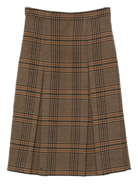  Saint Laurent Pleated Check Midi Skirt - Brown 