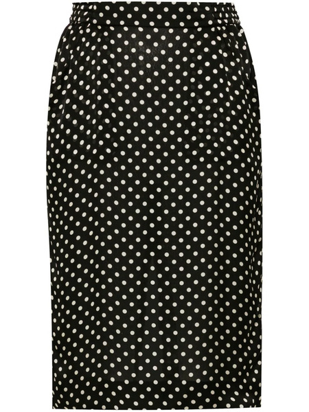  Saint Laurent Polka-dot Silk Midi Skirt - Black 