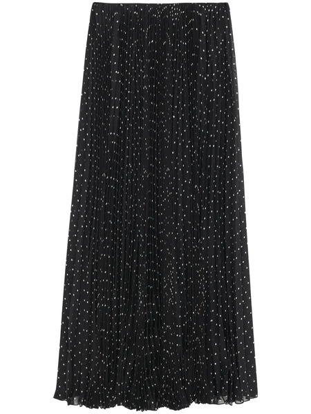  Saint Laurent Polka-dot Silk Pleated Skirt - Black 
