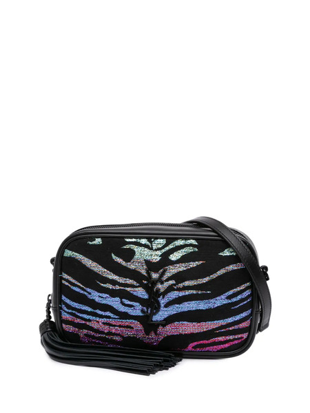  Saint Laurent Pre-owned 2019 Canvas Metallic Tiger Print Monogram Lou Camera Bag Crossbody Bag - Black 