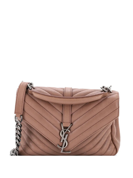  Saint Laurent Pre-owned Classic Monogram College Bag Matelasse Chevron Leather Medium Crossbody Bag - Brown 