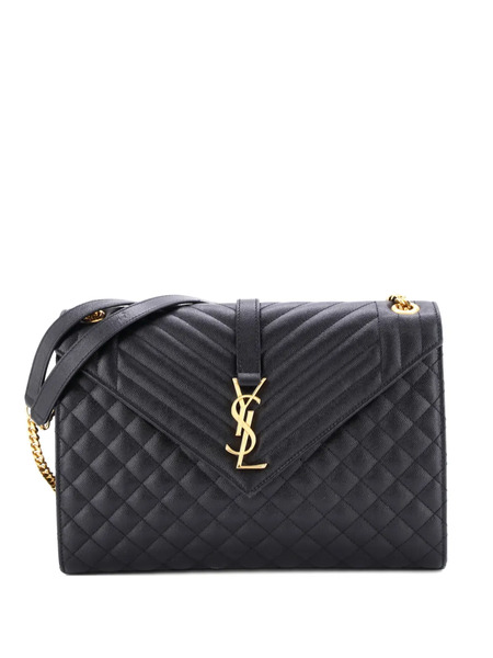  Saint Laurent Pre-owned Classic Monogram Envelope Satchel Mixed Matelasse Leather Large Shoulder Bag - Black 